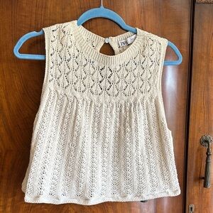 Zara Cream Crochet Knit Sleeveless Top